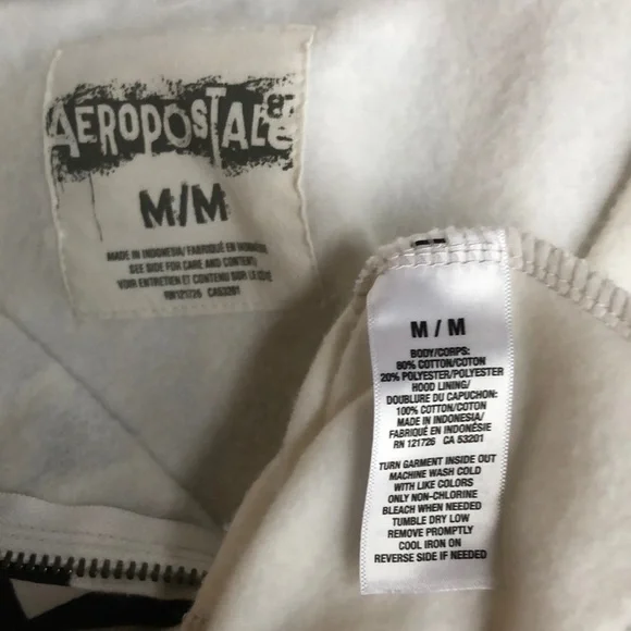 Aeropostale Men’s Spell Out White Full-zip Hoodie Sweater Shirt Jacket Size M - Picture 10 of 11